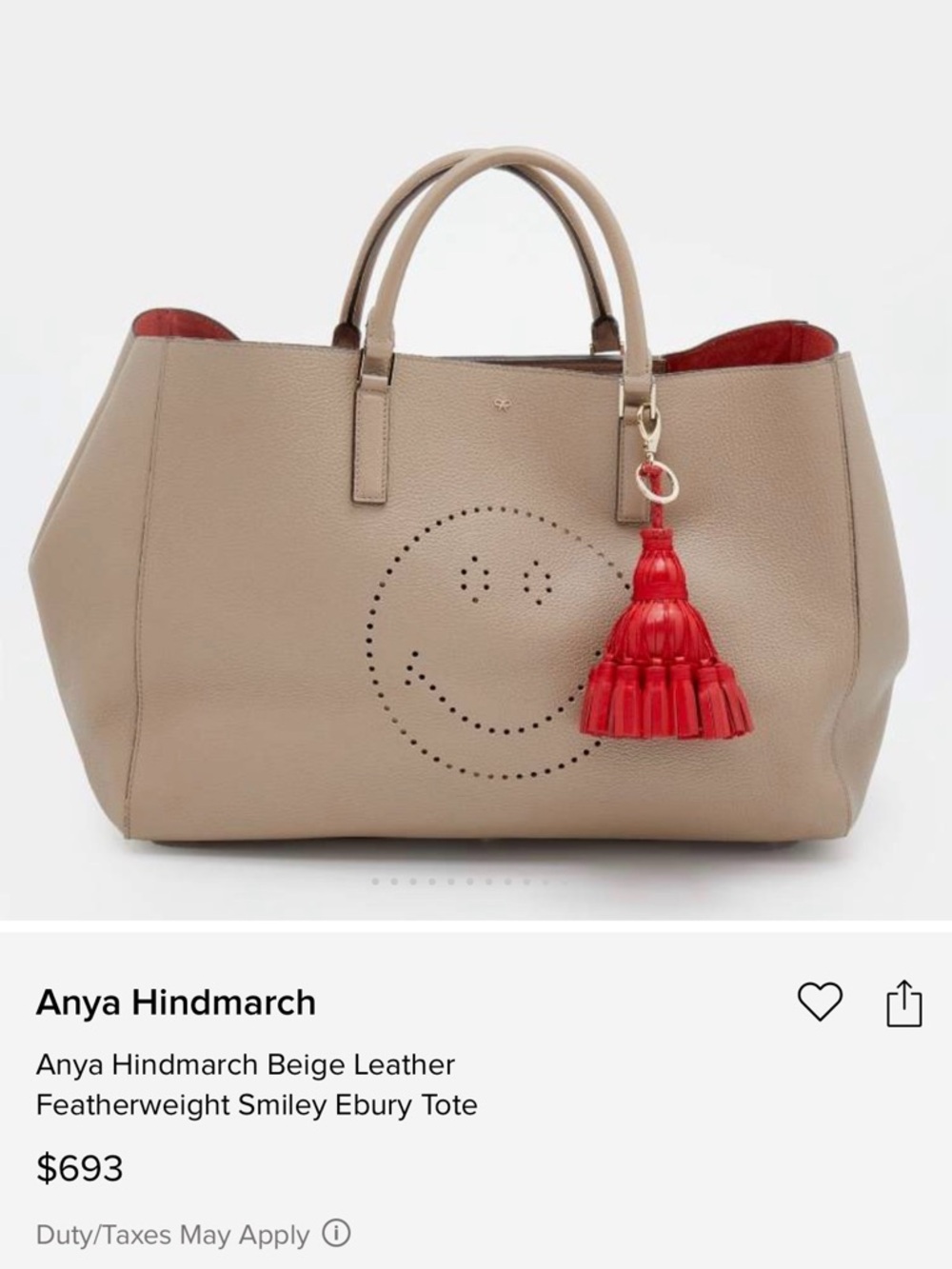 Anya Hindmarch Leather Tote Bag with peach Interior